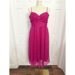 J.Crew Womens Bright Berry Metallic Lace Pleated Midi Dress Size 16